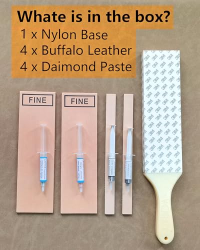 4-Sided Leather Strop with Diamond Polishing Compound, Extra Large 15.7"x3", Thickened Water Buffalo, Stropping Kit for Chef's Knife Sharpening and Woodworking-Chisel/Plane Honing Mirror Edge