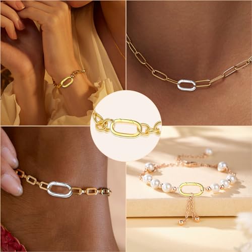 5PCS Oval Clasp Carabiner Necklace Connector Stainless Steel Spring Clasps Bracelet Closures Keychain Lock Clasps Necklaces Clips Key Rings Bracelets Shortener for Jewelry Finding DIY Making Kit (L5) - color: 5PCS - Silver, size: Large (0.75*0.44in / 19.2