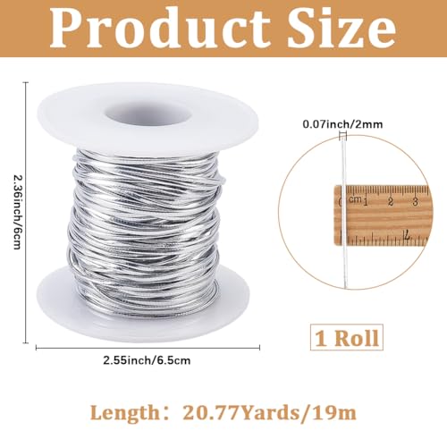 20.8 Yards Silver Glossy Thin Leather Cord 2mm Metallic Flat PU Leather Lace String Soft Cording String Lacing Braiding Rope Strip Thread for DIY Crafts Bracelet Jewelry Making Beading - color: Silver, size: 19M