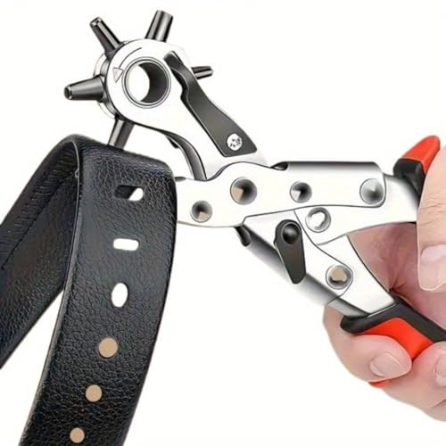 Leathercraft Hole Punch Plier, 6-Size Rotary Leather Punching Tool, Heavy Duty Leathercraft Punching Equipment for Belts Straps - style: budget