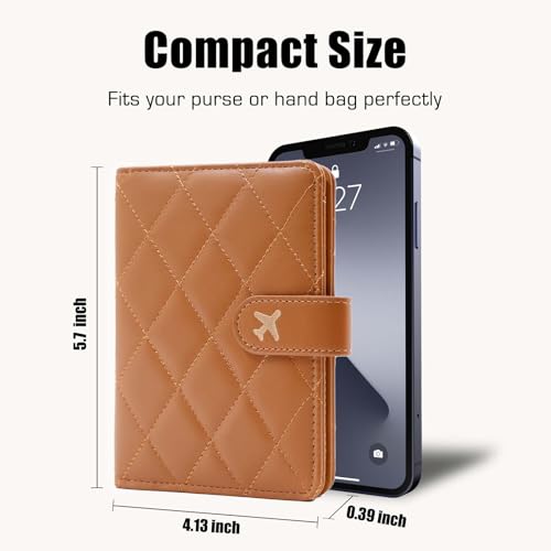 Melsbrinna Premium Leather Passport Holder Covers Case, Waterproof Rfid Blocking Travel Wallet Passport Holder with Pen Holder, Cute Passport Book for Women/Men - color: AZ-LG Brown