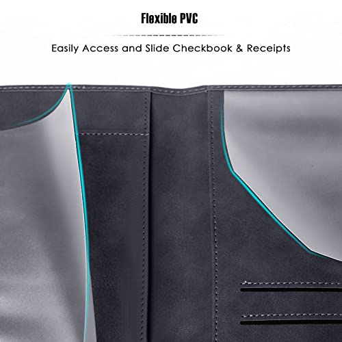 LLi Cufite Business Size and Travelers Check Large Checkbook Cover for Side & Top Tear Checks, Deposit Tickets, Companion Checks, Leather Check Book Cover with Duplicate Check Sleeve & Card Slots - color: Black