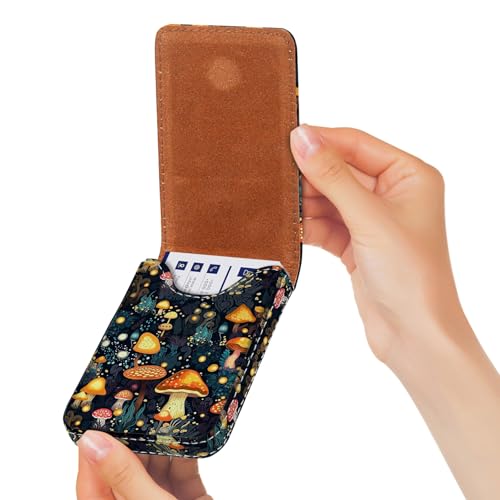 Business Card Holder, PU Leather Printing Business Card Case Pocket with Magnetic Shut, Portable Business Card Carrier Holder for Women or Men (Mushroom) - color: Mushroom