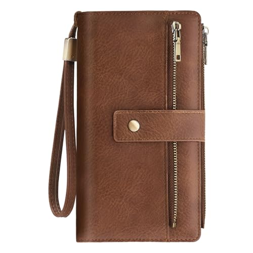 Large Wallets For Women Rfid Blocking Wallet Pu Leather Ladies Wallets Zipper Long Wallet With 24 Card Holders,2 Id Windows And Coin Pocket Wristlet Purses For Women Ladies. Brown - color: Brown