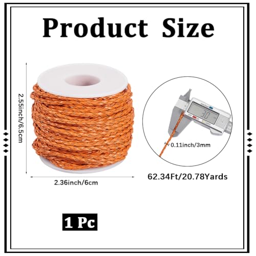 20.78 Yard Braided PU Leather String Cord 3MM Round Reddish Brwon PU Leather Folded Bolo Tie String Lace Cording Rope Strip Braiding Strip Thread for Jewelry Making Crafts Bracelets Beading - color: Reddish Brown