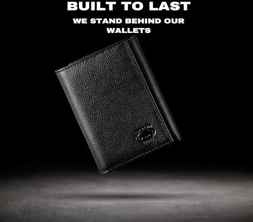 Stealth Mode Trifold Wallet - RFID Blocking Wallet with Flip ID Holder - Leather Case for Money, Credit Cards - Mens Organizer, Divided Billfold, Identity Protection - Men's Gifts (Black Pebble) - color: Black Pebble