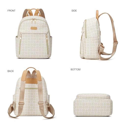 Makes Mini Backpack for Women, Small Casual Backpacks Daily Travel Bag 2pcs | Small Bookbag,Work Travel School PU Leather Shoulder Bag Mochilas Para Mujer Rucksack Gifts for Lady Girls Mother Wife - color: Checkered Beige