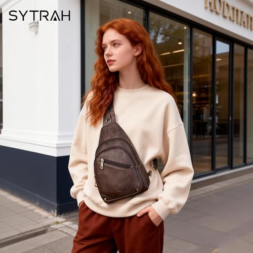 SYTRAH Anti Theft Sling Bag for Women, RFID Crossbody Purses Travel - color: Coffee Brown