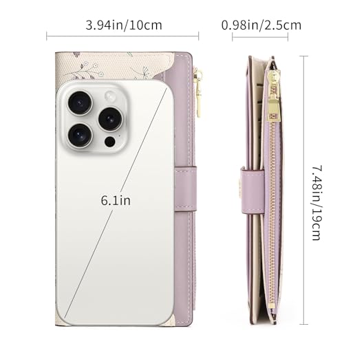 GAEKEAO Womens Wallet Slim Thin RFID Blocking Floral Vegan Leather Card Holder Bifold Long Ladies Wallet with Zipper Pocket - color: Purple