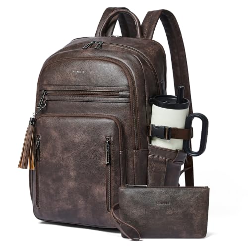 17 Inch Laptop Backpack Purse for Women with Giant Tumbler Holders | Vegan Leather,Travel Work Business College Teacher Nurse,USB Charging Port,RFID Wristlet Purse,28L Large Capaity,Chocolate - color: Chocolate