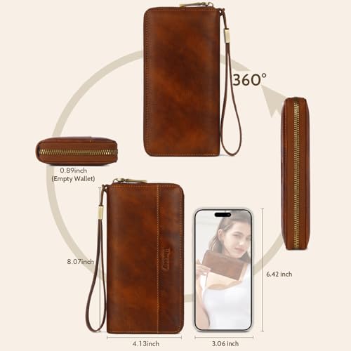 Real Leather Wallet Women RFID Blocking Large Capacity Card Holder | Large capacity design,zip coin pocket,(ypblack)wristlet wallet,daily shopping travel clutch wallet for ladies - color: b1-Oiled leather black