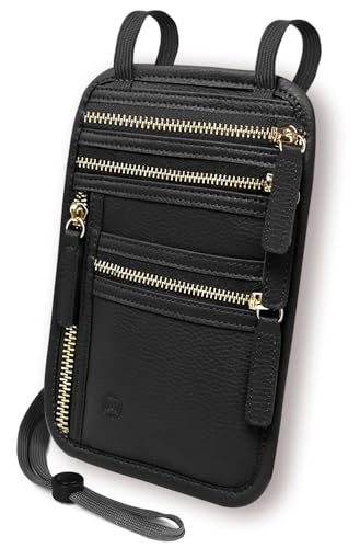 Neck Wallet for Traveling Women Men, RFID Blocking Leather Travel Pouch - color: Raven Black