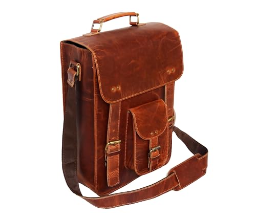 jaald Genuine Leather Messenger Bag Vintage Laptop Crossbody Bag Satchel Man Purse Shoulder Bag for man woman office bag - style: 15 Inches Brown