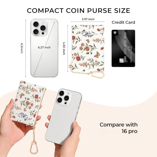 Flower Butterfly Keychain Coin Purse for Women, Cute Change Pouch | Zipper Key Chain Purse, Small Little Zip Pocket, PU Leather, Travel Wallet for Girls, Tiny Coin Holder, Key Ring, Women Gifts - color: Flower Butterfly