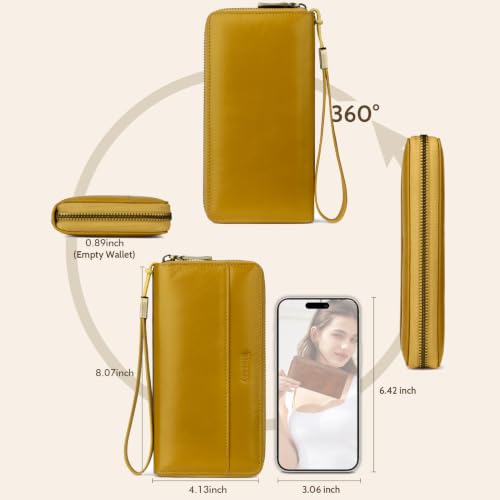 Real Leather Wristlet Wallet Women With RFID Blocking(yp yellow) - color: b2-Oiled leather yellow