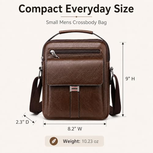 Small Crossbody Bag, Mens Shoulder Bag, Vintage leather Bag Office Business for Men, Handbag Purse Zipper - color: Deep Brown