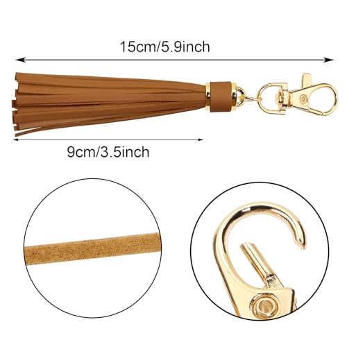 Penta Angel 2Pcs 5.9'' Large PU Leather Tassel with Lobster Swivel Keychain Pendant for Handbag Backpack Jewelry Making(Brown) - color: Brown