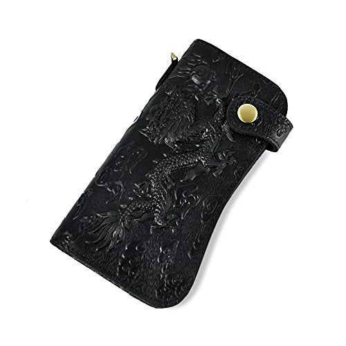 Le'aokuu Mens Genuine Leather Bifold Wallet Organizer Checkbook Iron Chain | Bifold