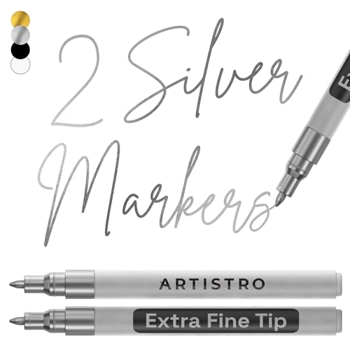 ARTISTRO Silver Acrylic Paint Markers - 0.7mm Extra Fine-Tip - Set of 2 - color: Silver