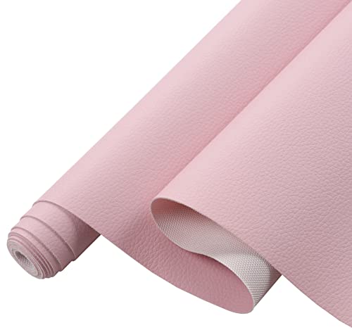 Picheng Lychee Texture Solid Color Faux Leather Sheets13.8 X53(35cmX135cm),Soft Faux Leather Roll Very Suitable for Making Crafts,Leather Earrings, Bows,Sewing DIY Projects (Pink) | Lychee Texture Solid Color Faux Leather Sheets Marine Vinyl for Making Cr
