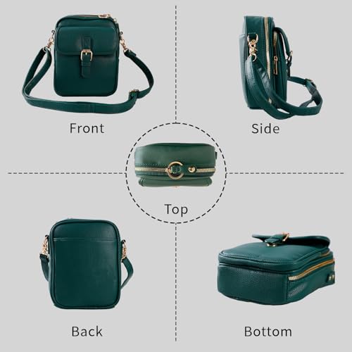 Leather Crossbody Bag for Women,Anti-Theft Messenger Bag with Large Capacity,Built-in Purse Card Slots Shoulder Sling Bag - color: Dark Green