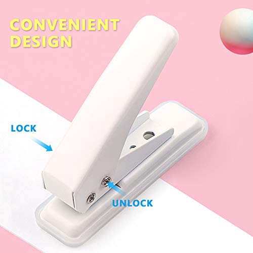 Single Hole Puncher, 1/4" Hole, 20 Sheet Capacity, Ivory White, 1 Pack | Metal Paper Punch with Skid-Resistant Base, for Paper, Chipboard, Art Project - color: Ivory White