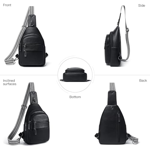 Leresas 7L Sling Bag for Women Crossbody Bag Sling Purse Fanny Packs Vegan Leather Chest Bag Trendy Handbag Travel Anti Theft - color: Black