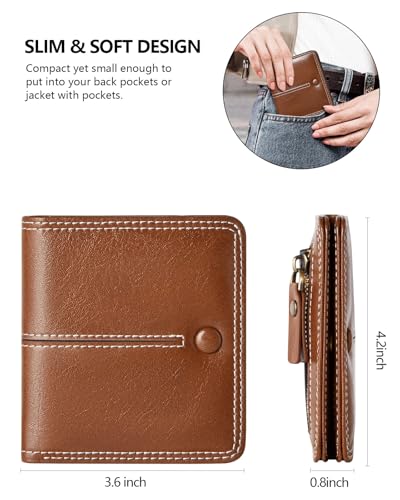TFKGS Slim Wallet for Women Vegan Leather RFID Blocking, Small Thin Credit Card Holder Bifold Compact Pocket Ladies Mini Purse Brown - color: 2-Brown