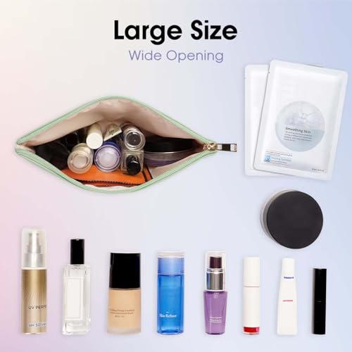 Wandering Nature Makeup Bag Small Cosmetic Bag for Purse 2 Pack Small Make Up Pouch Vegan Leather Cute Travel Pouch with Zipper for Women, Green - color: Green1