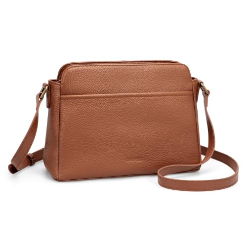 befen Anti-theft Crossbody Bag for Women Genuine Leather, Small Cross Body Shoulder Handbags with RFID Card Slots - color: Cognac Brown