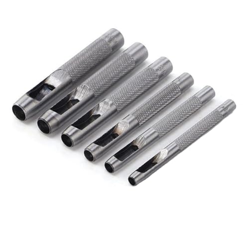 Leathe Punch Set Heavy Duty Round Hole Punch Set Leather Hole Tool,for Leather, Canvas (Silver, 6-pcs) - size: 6-pcs