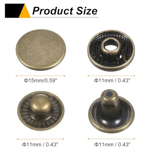 HARFINGTON 60 Sets Press-Stud Cap Buttons 15mm Metal Snap Fastener Alloy Sew-on Snap Buttons for Bag Leathers Marine Boat Canvas, Bronze - color: Bronze, size: 15mm