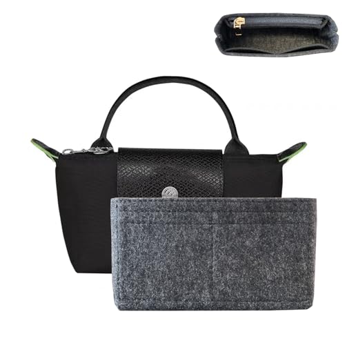 Bag Organizer for Long champ Small Handbags Timid Bag Storage and Organization Inner Pocket Liner Felt-Mini Size (Dark Gray)