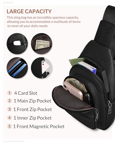 Sling Bag for Women, Crossbody Waist Pack Chest Purse Travel Black | Crossbody Purse with Dual Zipper Main Compartment,6 Pockets & 4 Card Slots, Reversible Design, Travel & Daily Use - color: Z-pure Black