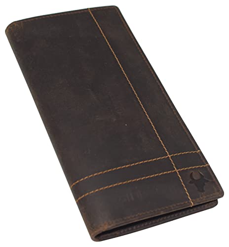 Genuine Leather Checkbook Cover For Men & Women Checkbook Holder Wallet RFID Blocking USA Series (Vintage Logo Brown) - color: Vintage Logo Brown