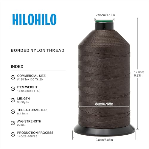 Extra Strong Bonded Nylon Thread #138 Tex135 – 16 OZ, 3000yds, Versatile Stitching Solution for Leather, Upholstery, Canvas Repair and More (Coffee) - color: Coffee, size: #138 Tex135 Tkt20