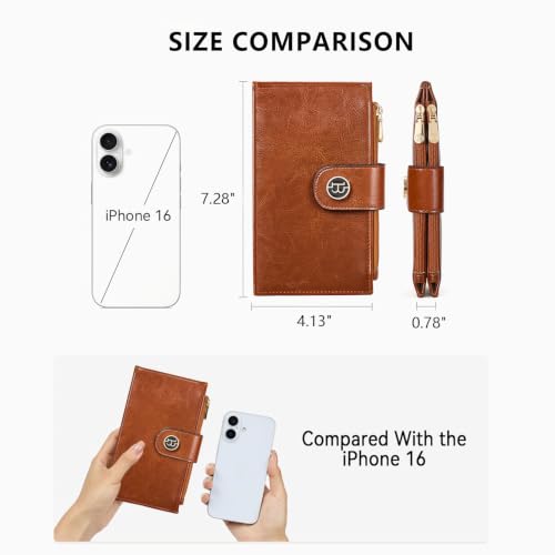 BOSTANTEN Leather Womens Wallet Large RFID Blocking Slim Card Holder - color: 5-Brown