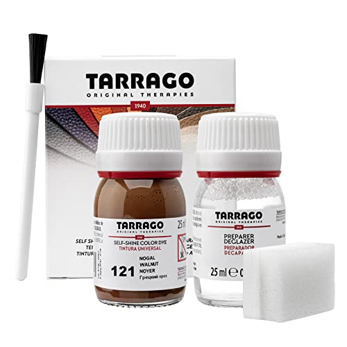 Tarrago Leather Dye Kit with Deglazer and Applicator - Restore & Recolor Shoes, Boots, Purses, Wallets, Jackets, and Furniture - Rich Pigment - 25mL - color: Walnut Brown #121