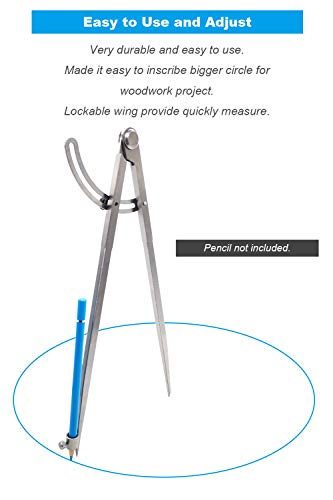 12 inch Professional Woodworking Compass with Pencil Holder for Carpenter, Lockable Wing Divider Leather Work Compass Scribe, Geometry Drafting Compass