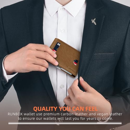 RUNBOX Slim Wallet for Men - RFID Blocking Leather Bifold with Money Clip | Minimalist Front Pocket Wallet Holds 11 Cards,Slim Thin Design,RFID Blocking Protection, Practical Birthday Gifts for Men - color: Vintage Brown