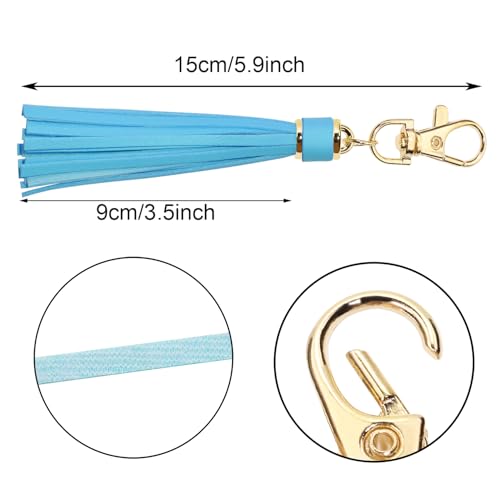 Penta Angel 2Pcs 5.9'' Large PU Leather Tassel with Lobster Swivel Keychain Pendant for Handbag Backpack Jewelry Making (Light Blue) - color: Light Blue