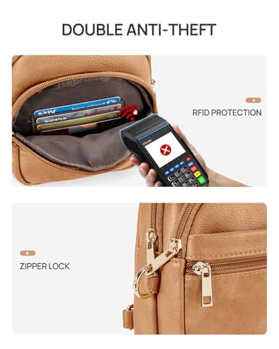 CHOLISS Anti Theft Small Sling Bag for Women and Men RFID Leather Crossbody Bags Fanny Pack Chest Bag Travel Purse Daypacks - color: Camel Brown