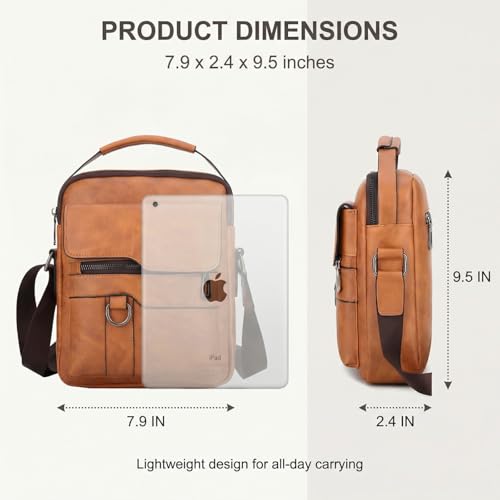 Crossbody Bag for Men, PU Leather Shoulder Messenger Bag with Handle - color: Khaki