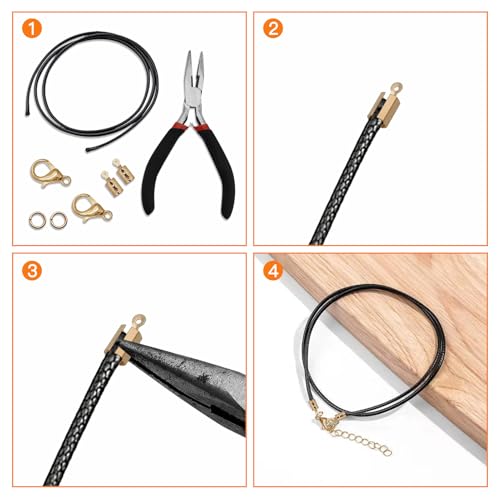 200pcs Fold Over Cord Ends Crimp End Tips Stainless Steel Cord Crimp End Tips Leather Ribbon Ending Clasp Tips Jewelry Connector for Bracelets Leather Jewelry Making(K Gold) - color: k gold