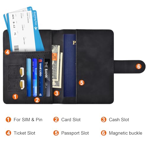 Eoehro Passport Holder for Travel Essentials, Passport Wallet Cover Case for Travel Must Haves Accessories,Passport Book Holders for Women and Men(black) - color: black, style: Magnetic Clasp