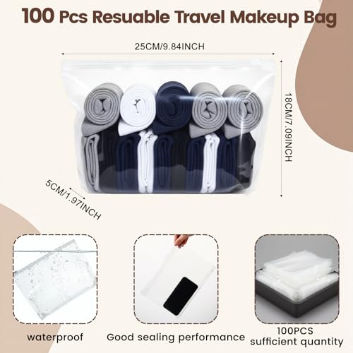 Bokon 100 Pcs Small Toiletry Bags Bulk, 7.09 x 9.84 Inches Clear Cosmetic Makeup Bags with Zipper Travel Pouches for Women Waterproof Transparent PE Storage Organizer for Swimsuit Bikini Without Cups - size: 7.09 x 9.84 Inches