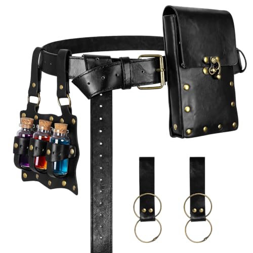 Renaissance Belt Pouch Medieval Pirate Costume Accessories Set for Cosplay | Viking Faux Leather Waist Bag, Skirt Hike Clips, Perfect for Women and Men Ren Faire, LARP, Fantasy, Halloween - color: Black-G