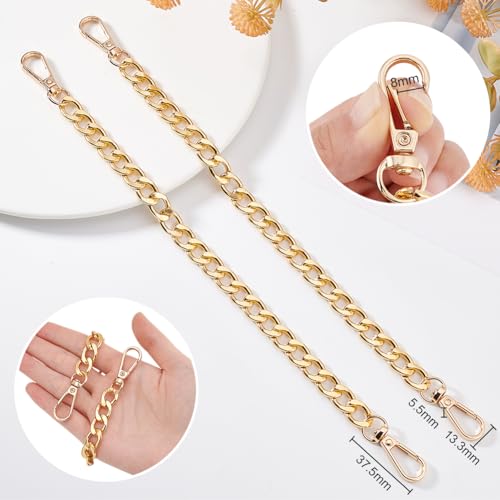 PH PandaHall 2pcs 12 Inch Golden Purse Chain, Purse Strap Flat 0.5 inch Wide Wallet Chain Handbag Replacement Strap with Buckles Gold Chain for Purse Handbags Clutches Crossbody Bags Pants - color: Golden, size: 12 Inch