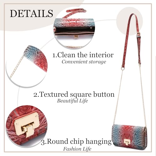 Makcr Joacbv Small Crocodile Crossbody Cell Phone Purse for women Vegan Leather Clutch Wallet with Leather Shoulder Strap | Small - color: Maroon Plus Brown