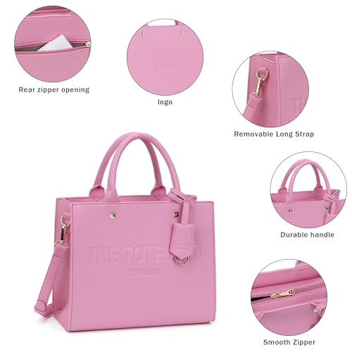 Chinllo Tote Bag for Women Top Handle Satchel Purse and Handbags with Shoulder Strap - color: Pink-grained, size: Small SNAP